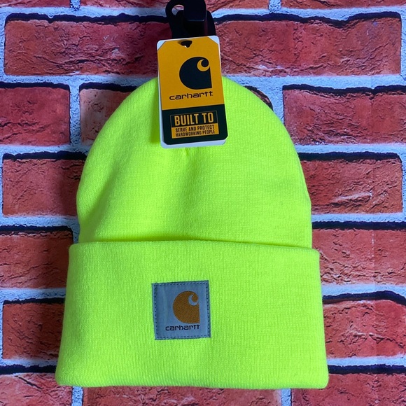 Carhartt Unisex Men's Women's Knit Cuffed‎ Beanie in Neon Yellow NWT - Picture 1 of 3